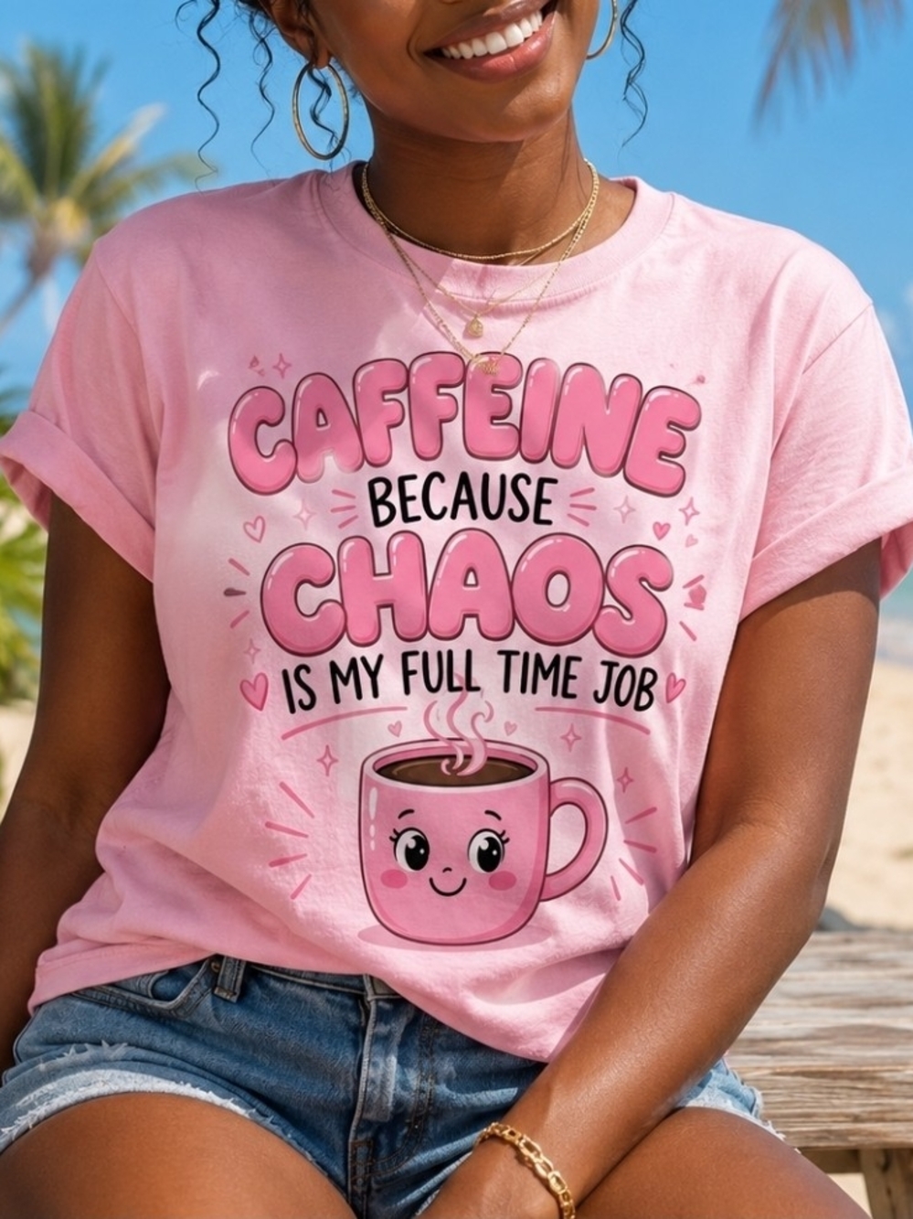Pink Graphic Jersey Tee — Caffeine Because Chaos